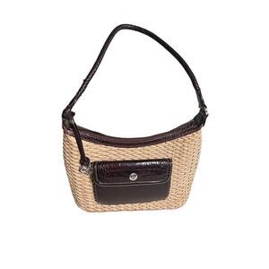 Brighton Vintage Brown Leather & Straw Shoulder Bag